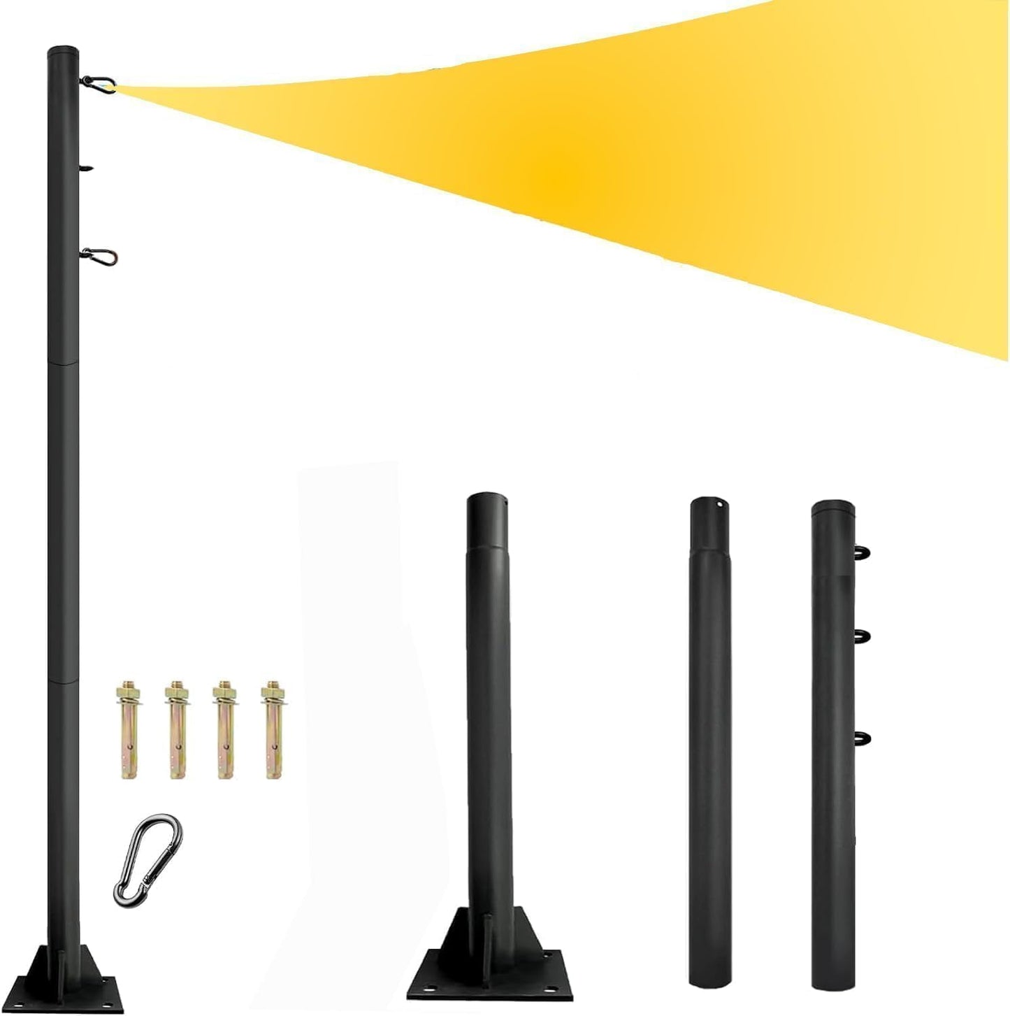 Sun Shade Sail Pole 9Ft Outdoor Sunshade Sail Post Support Awning Canopy Heavy Duty Metal Pole Kit for Outside Patio Garden Deck Playground Backyard