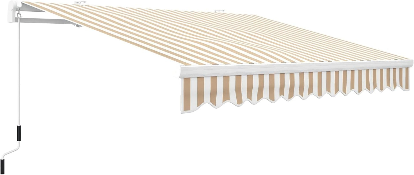 Outsunny 13' x 8' Retractable Awning, Patio Awnings, Sunshade Shelter w/Manual Crank Handle, UV & Water-Resistant Fabric and Aluminum Frame for Deck, Balcony, Yard, Coffee Brown