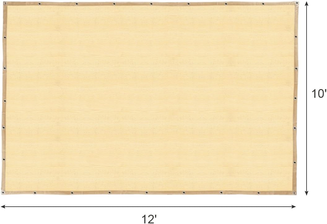 Shatex 90% Shade Fabric 10x 12ft Sun Shade Cloth with Grommets for Pergola Cover Canopy Wheat, 12 Bungee Balls