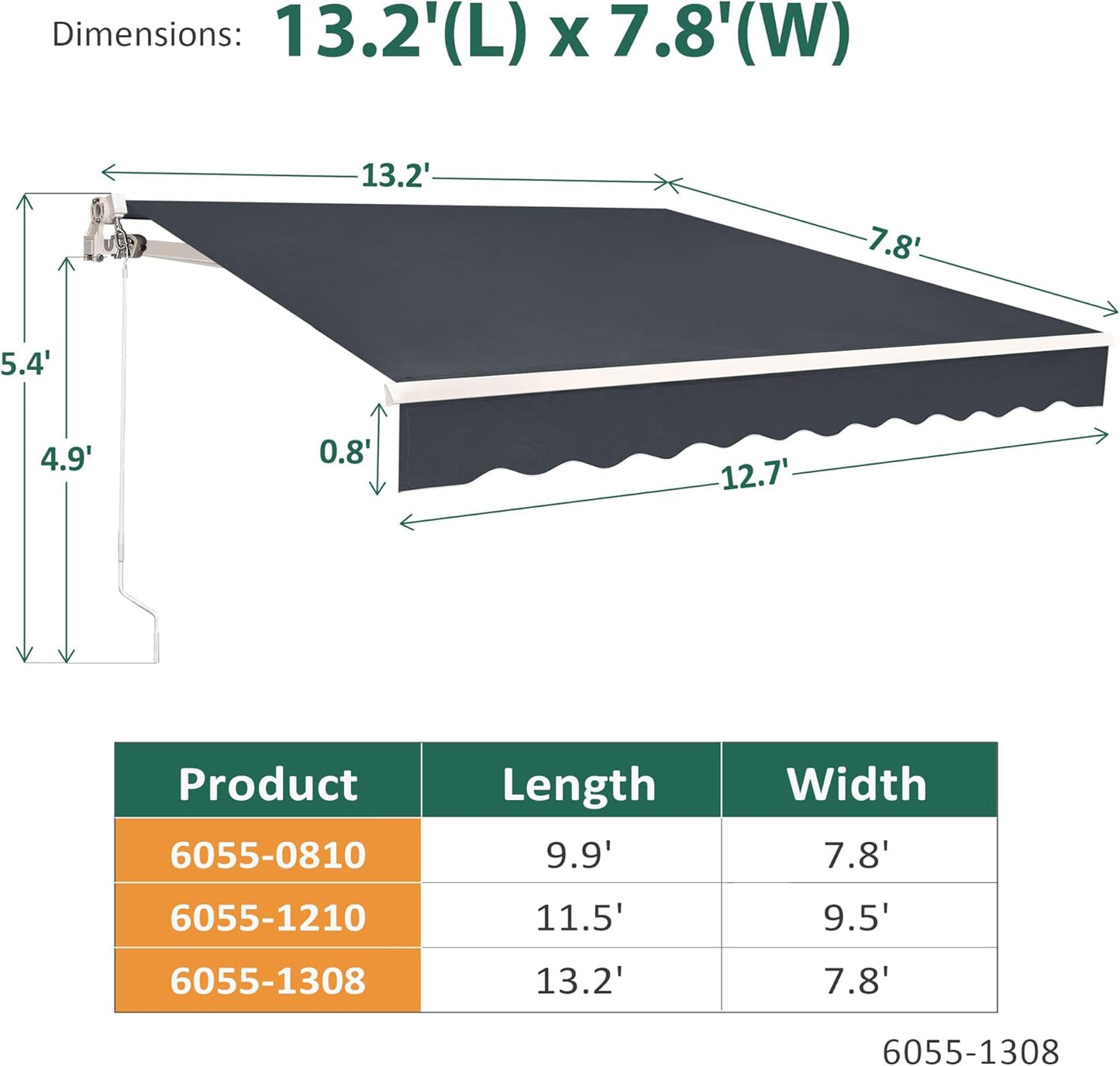 MCombo 13.2x7.8 Feet Manual Retractable Patio Door Window Awning Sunshade Shelter Outdoor Canopy,1308 (Grey, 13.2'(L) x 7.8'(W))