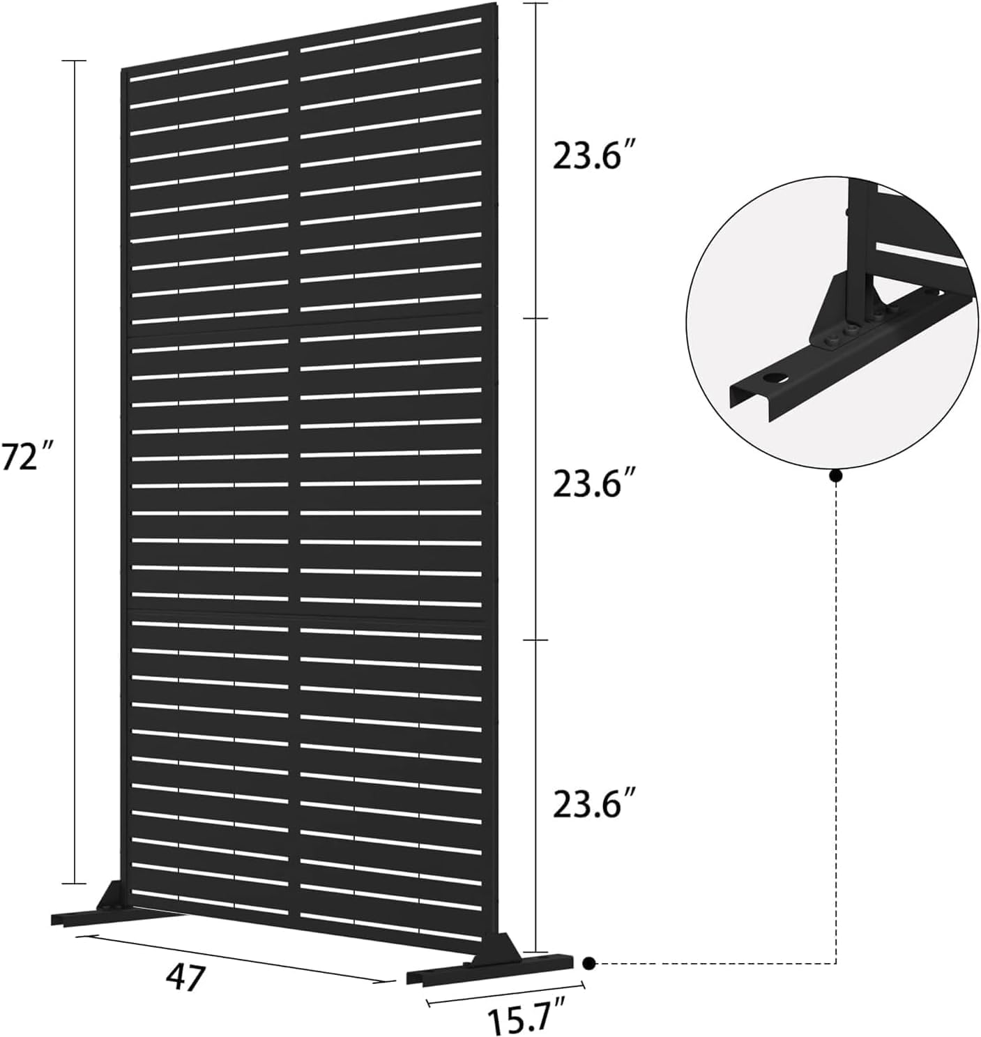 Metal Privacy Screen Outdoor 72" H×47" W,Freestanding Decorative Privacy Screen for Balcony Yard&Garden,Privacy Fence-Black&Louvered