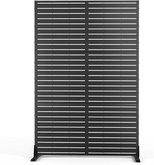 Metal Privacy Screen Outdoor Freestanding Privacy Wall Panels and Decorative Patio Dividers, Crafted from Steel with Sun-Proof Design, Ideal for Patio, Deck, Garden,72"H×47"L(Black&Louvered)