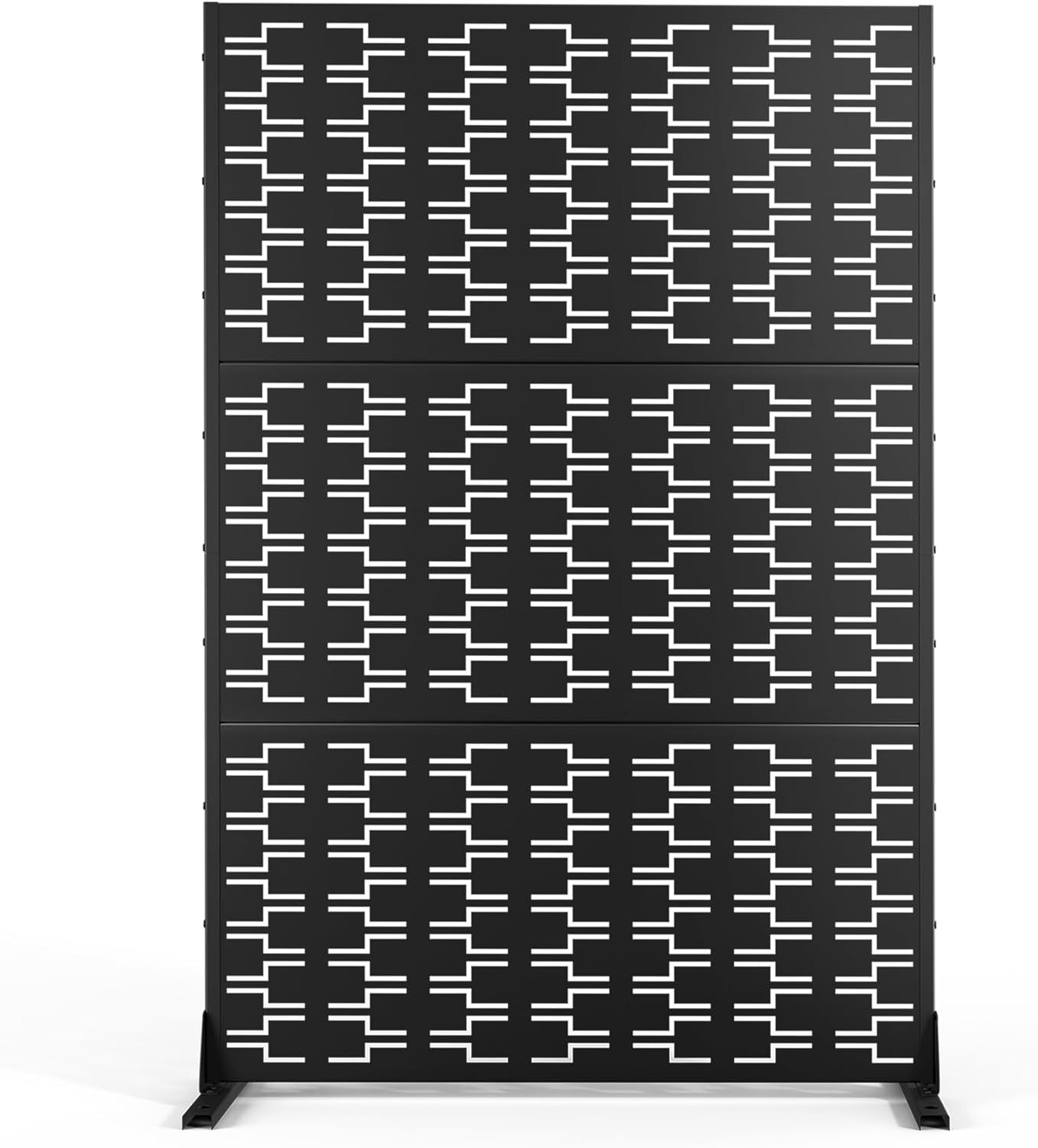 Metal Privacy Screen Outdoor Freestanding Privacy Wall Panels and Decorative Patio Dividers, Crafted from Steel with Sun-Proof Design, Ideal for Patio, Deck, Garden,72"H×47"L(Black&Louvered)