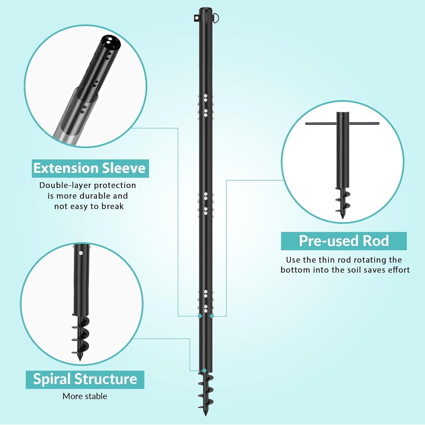 2 Pack 10Ft Shade Sail Poles Outdoor Sun Shade Cloth Pole Kit with D-clamp Heavy Duty Metal Post for Sun Shade Sail String Light Garden Yard Backyard Ground Grassland