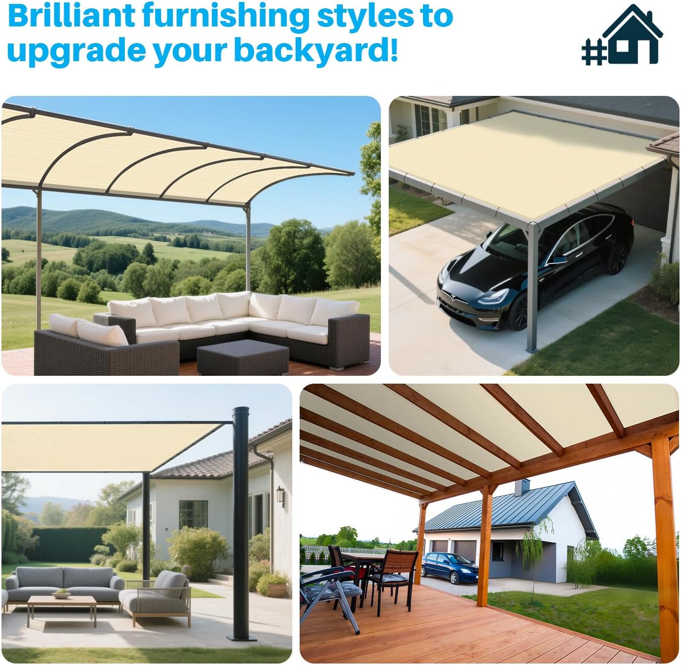 Patio Paradise 10' x 30' Sun Shade Cloth with Grommets Rectangle Shade Sail Straight Edge, Outdoor Patio Shade Canopy Pergola Cover UV Block Fabric for Backyard Deck Garden Activities, Beige