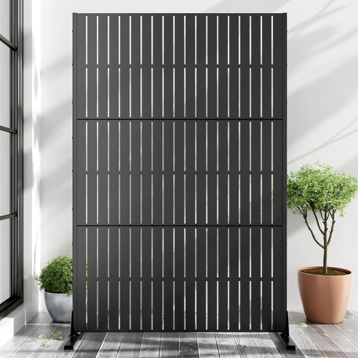 Casaphoria 72" H x 47" W Metal Outdoor Privacy Screen, Freestanding Decorative Divider for Patio, Deck, Balcony, and Garden with Stable Base, Brown Leaves