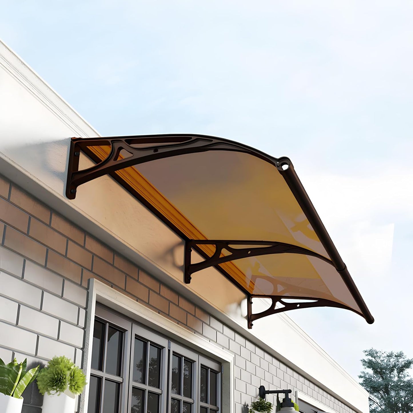 Aluminum Bracket Awning Canopy - Black Exterior Window & Door Cover for Sun, Rain, Snow Protection, Easy Installation for Terraces, Bedrooms & Entryways