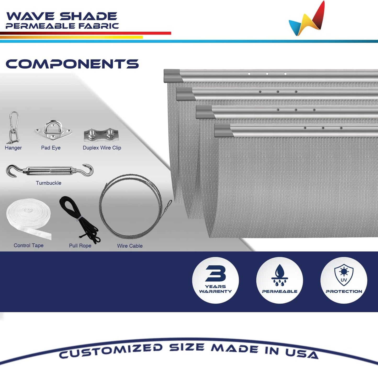 Windscreen4less 7' x 14' Retractable Sun Shade Canopy Cover Sliding Wave Shade Sail for Pergola Patio Deck Yard Gazebo Outdoor (Light Gray)