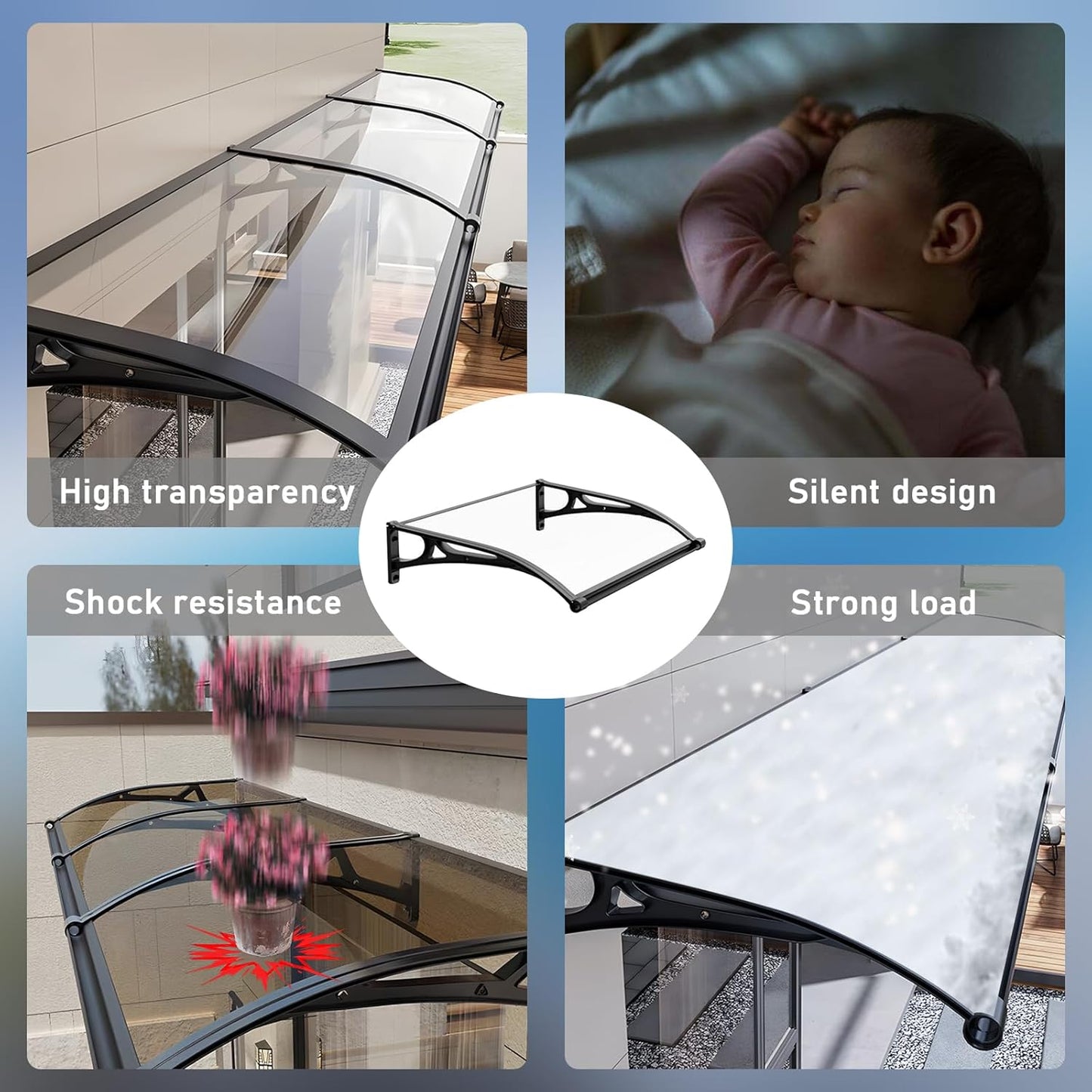 Aluminum Bracket Awning Canopy - Black Exterior Window & Door Cover for Sun, Rain, Snow Protection, Easy Installation for Terraces, Bedrooms & Entryways