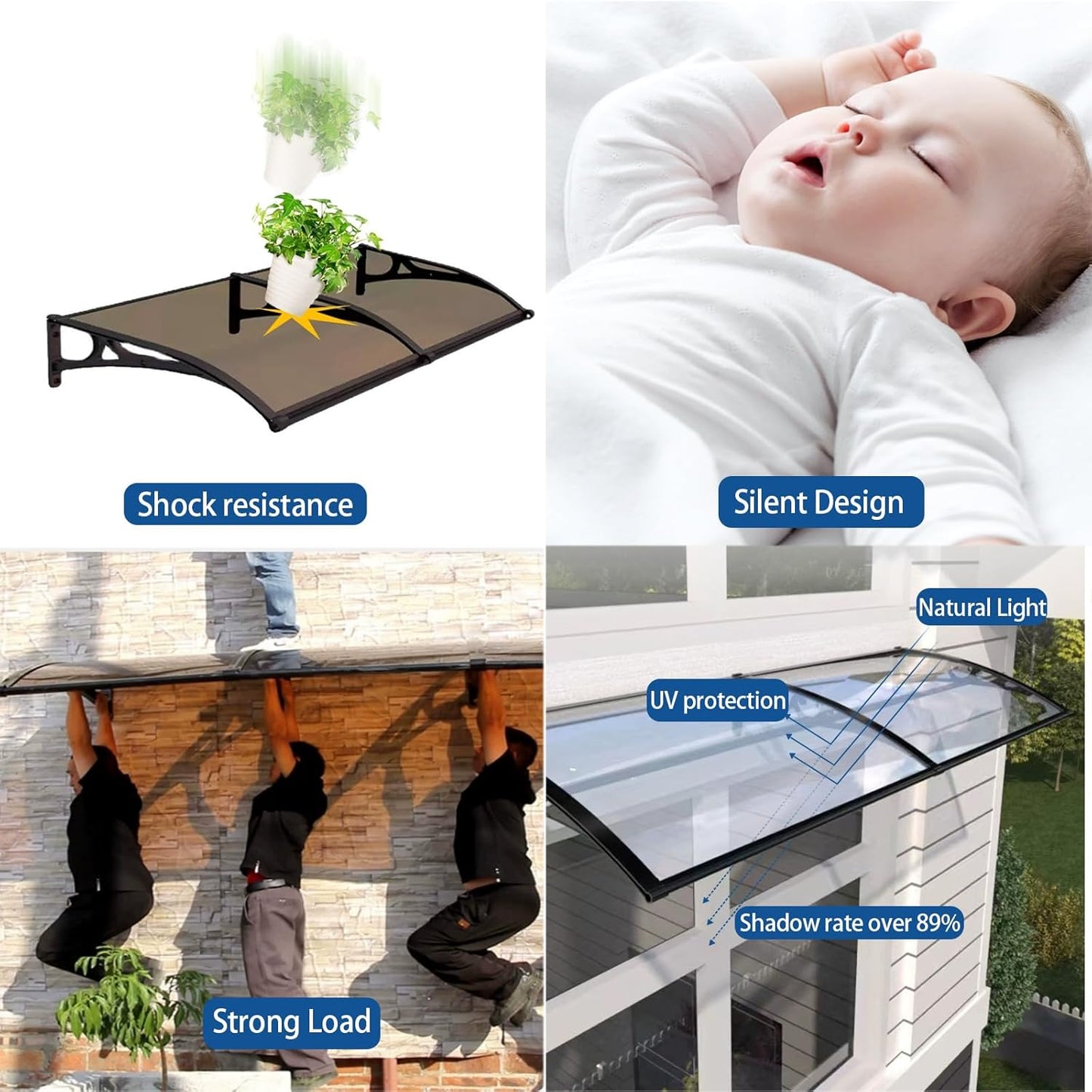 Awnings for Windows Outside, Aluminum Bracket awnings, Black Bracket awnings, Suitable for terraces, Bedroom Windows, rain and Snow Protection, Sunshade, Easy to Install-Smoke gray-80x140cm/32x55in