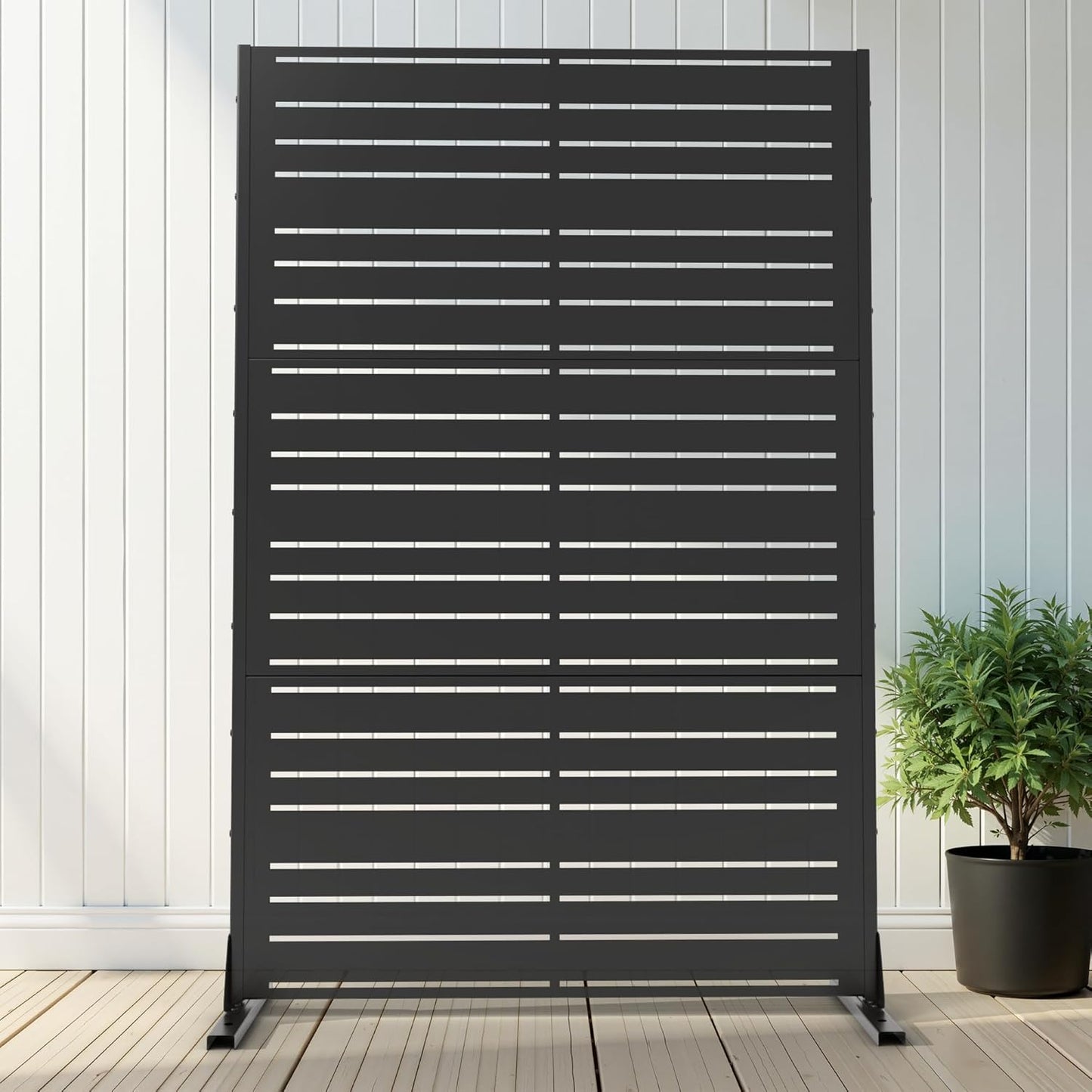 Casaphoria 72" H x 47" W Metal Outdoor Privacy Screen, Freestanding Decorative Divider for Patio, Deck, Balcony, and Garden with Stable Base, Brown Leaves