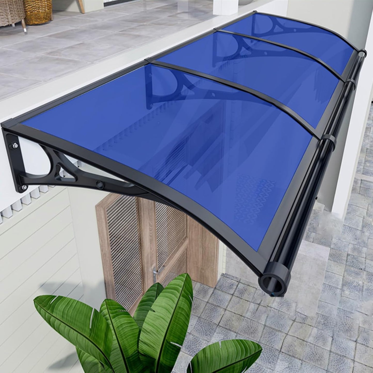 Awnings for Windows Outside, Aluminum Bracket awnings, Black Bracket awnings, Suitable for terraces, Bedroom Windows, rain and Snow Protection, Sunshade, Easy to Install-Smoke gray-80x140cm/32x55in
