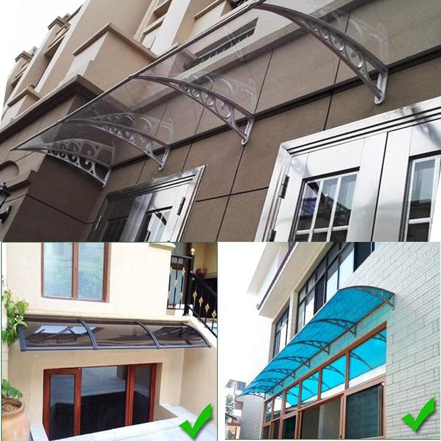 Window Awning, Polycarbonate Door Canopy, Outdoor Front Door Terrace Sunshade, with Aluminum Alloy Black Bracket, Size Optional (blackTransparent)