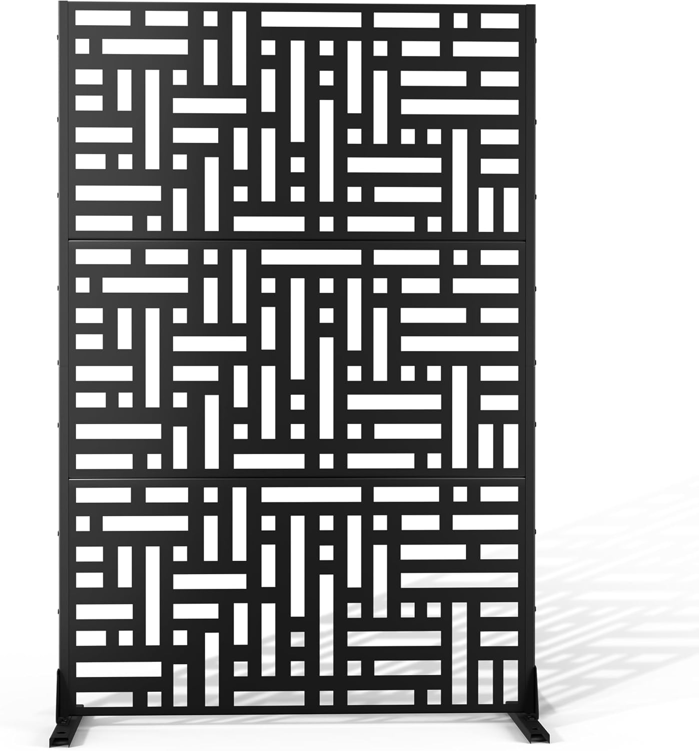 Metal Privacy Screen Outdoor 72" H×47" W,Freestanding Decorative Privacy Screen for Balcony Yard&Garden,Privacy Fence-Black&Louvered