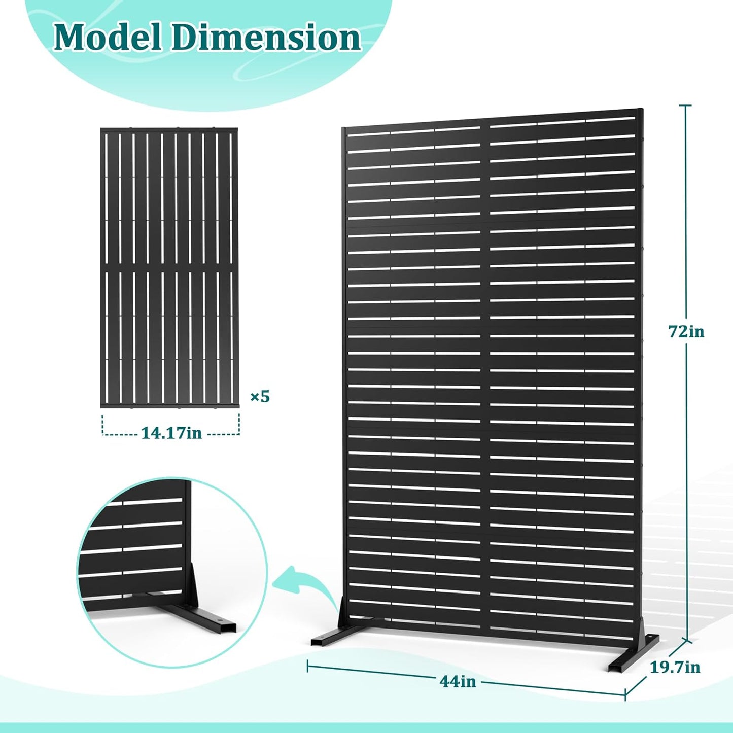 Metal Privacy Screen Outdoor Privacy Screen, Freestanding Fence Panel for Outside, 72''H×44''W, Decorative Screen Panel for Backyard/Patio/Deck
