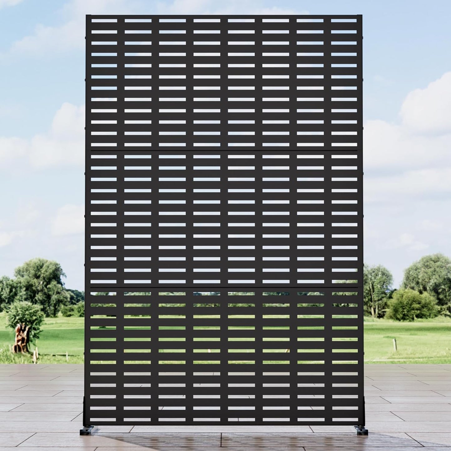 Casaphoria 72" H x 47" W Metal Outdoor Privacy Screen, Freestanding Decorative Divider for Patio, Deck, Balcony, and Garden with Stable Base, Brown Leaves