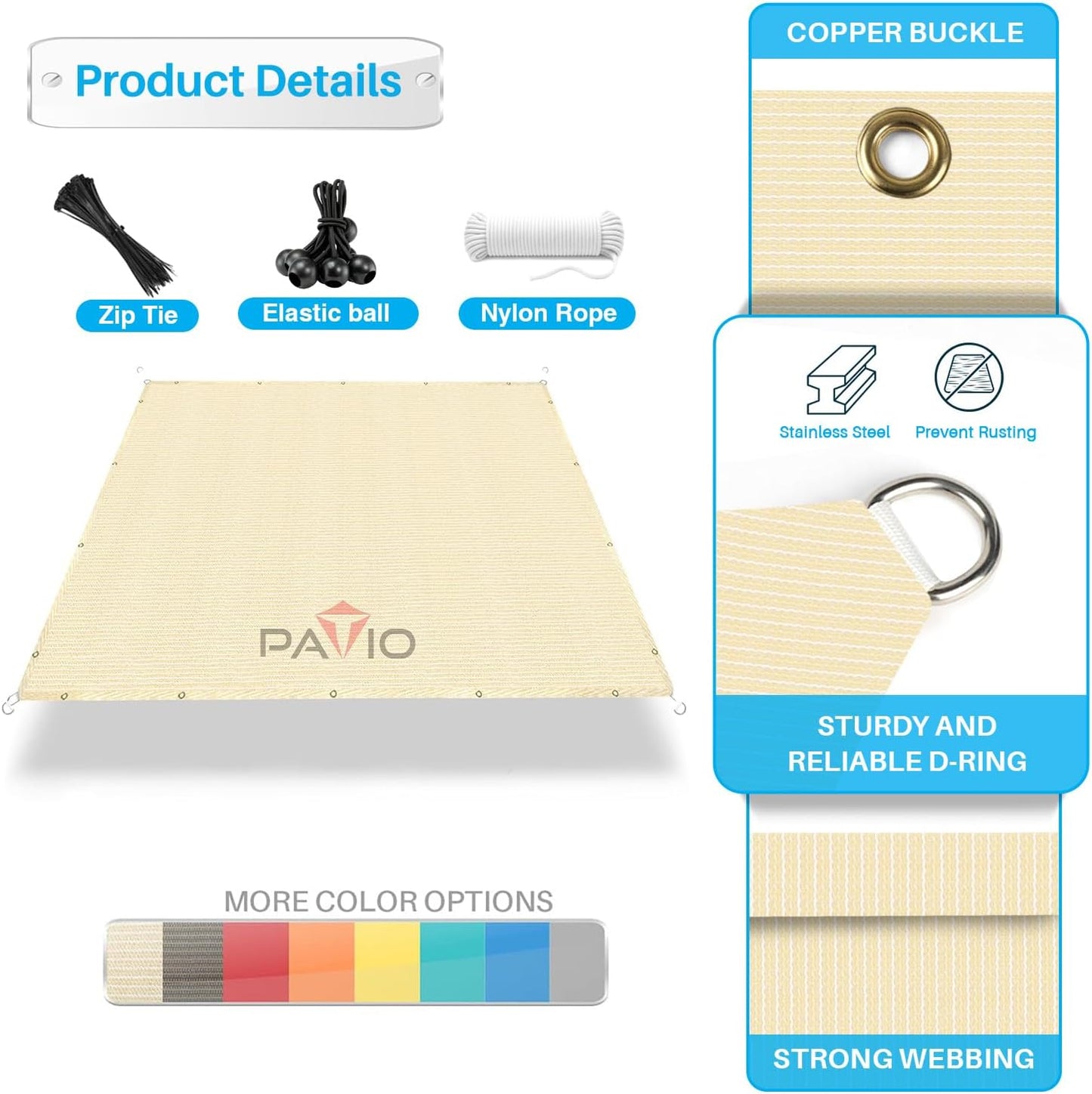 Patio Paradise 10' x 30' Sun Shade Cloth with Grommets Rectangle Shade Sail Straight Edge, Outdoor Patio Shade Canopy Pergola Cover UV Block Fabric for Backyard Deck Garden Activities, Beige