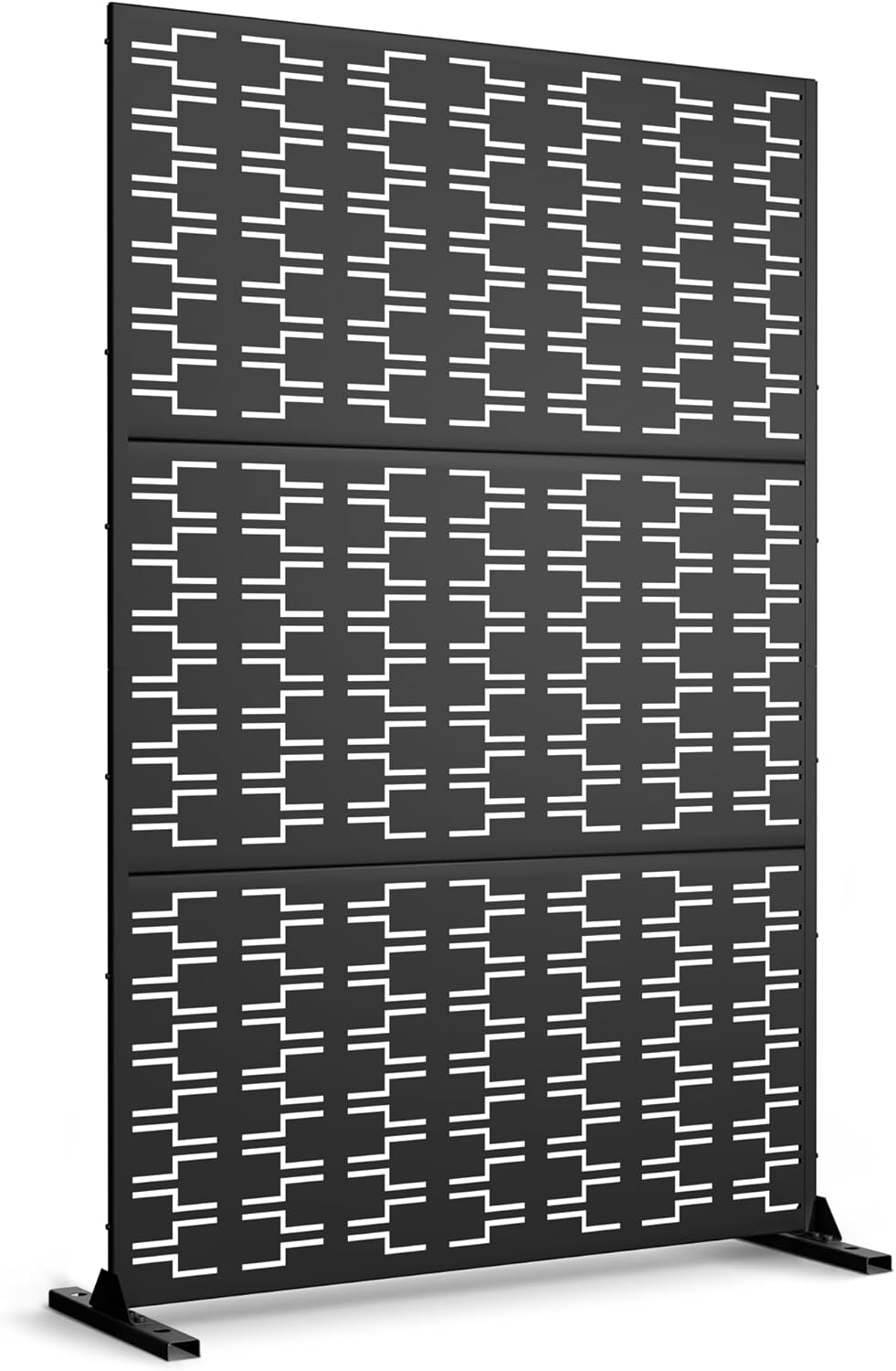 Metal Privacy Screen Outdoor 72" H×47" W,Freestanding Decorative Privacy Screen for Balcony Yard&Garden,Privacy Fence-Black&Louvered
