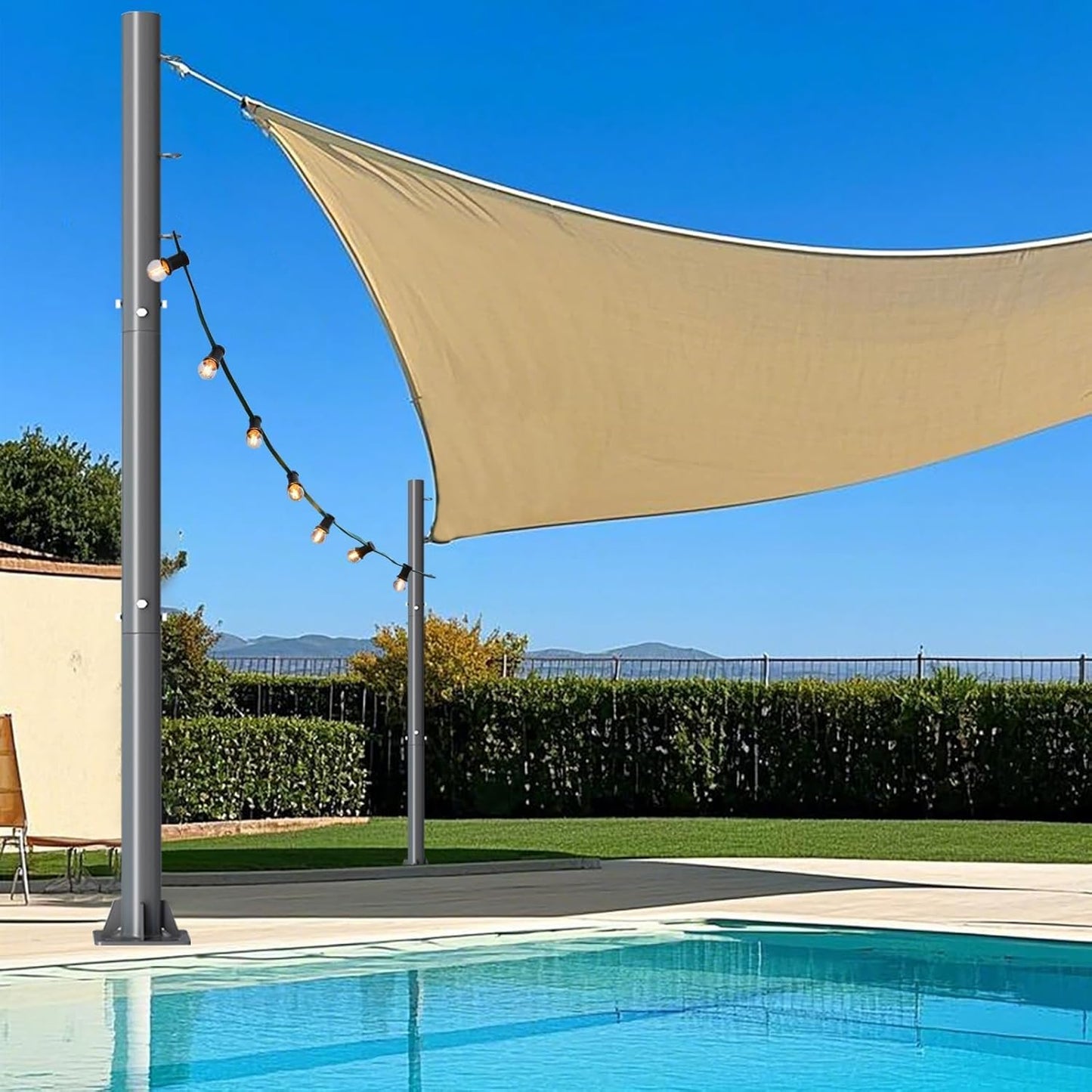 10ft Sun Shade Sail Poles - 2 Pcs Outdoor Sunshade Sail Post with Carabiner Snap Steel Metal Heavy Duty Pole Kit for Support Light String,Sunshade Sail,Canopy - Thickness 1.5mm
