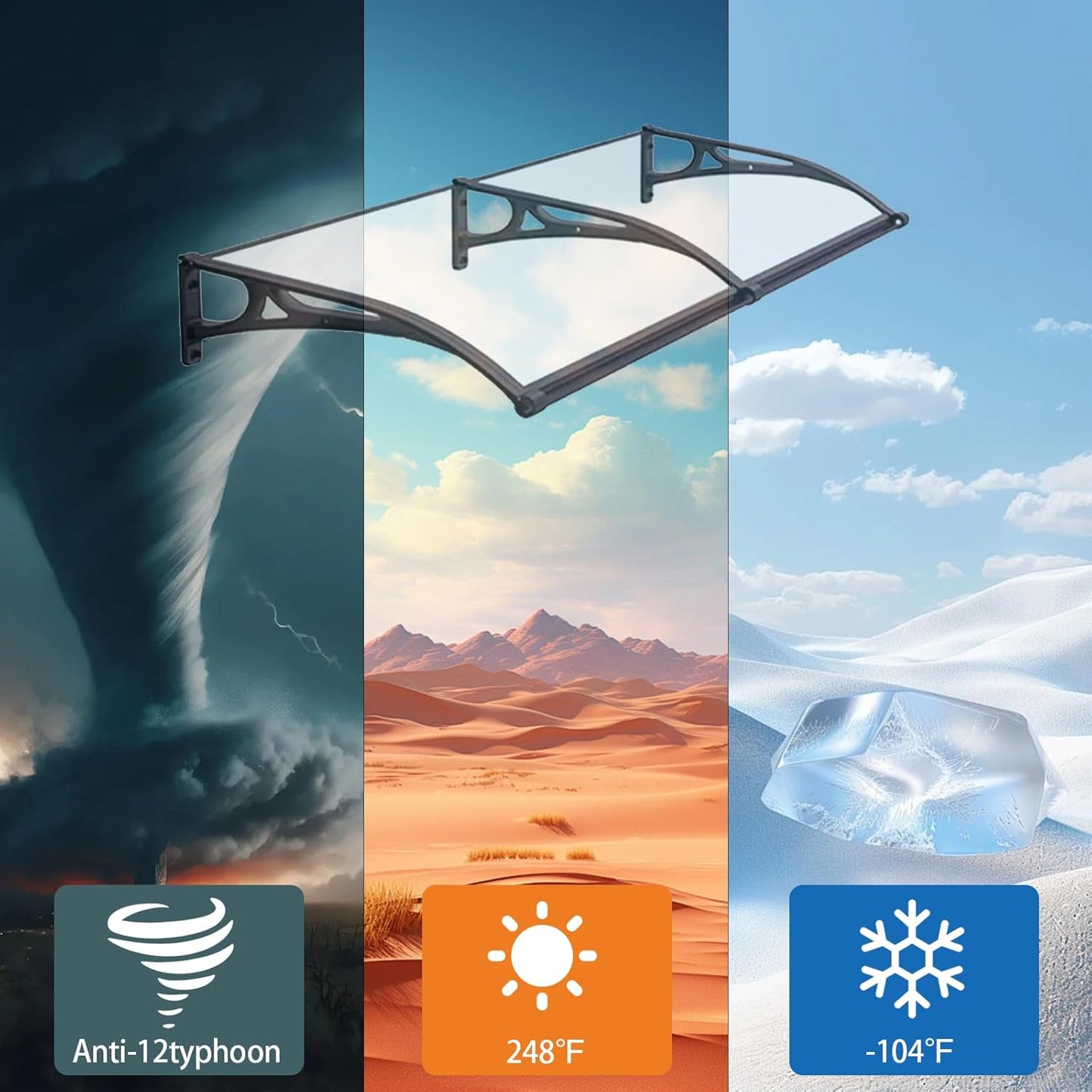 Awnings for Windows Outside, Aluminum Bracket awnings, Black Bracket awnings, Suitable for terraces, Bedroom Windows, rain and Snow Protection, Sunshade, Easy to Install-Smoke gray-80x140cm/32x55in