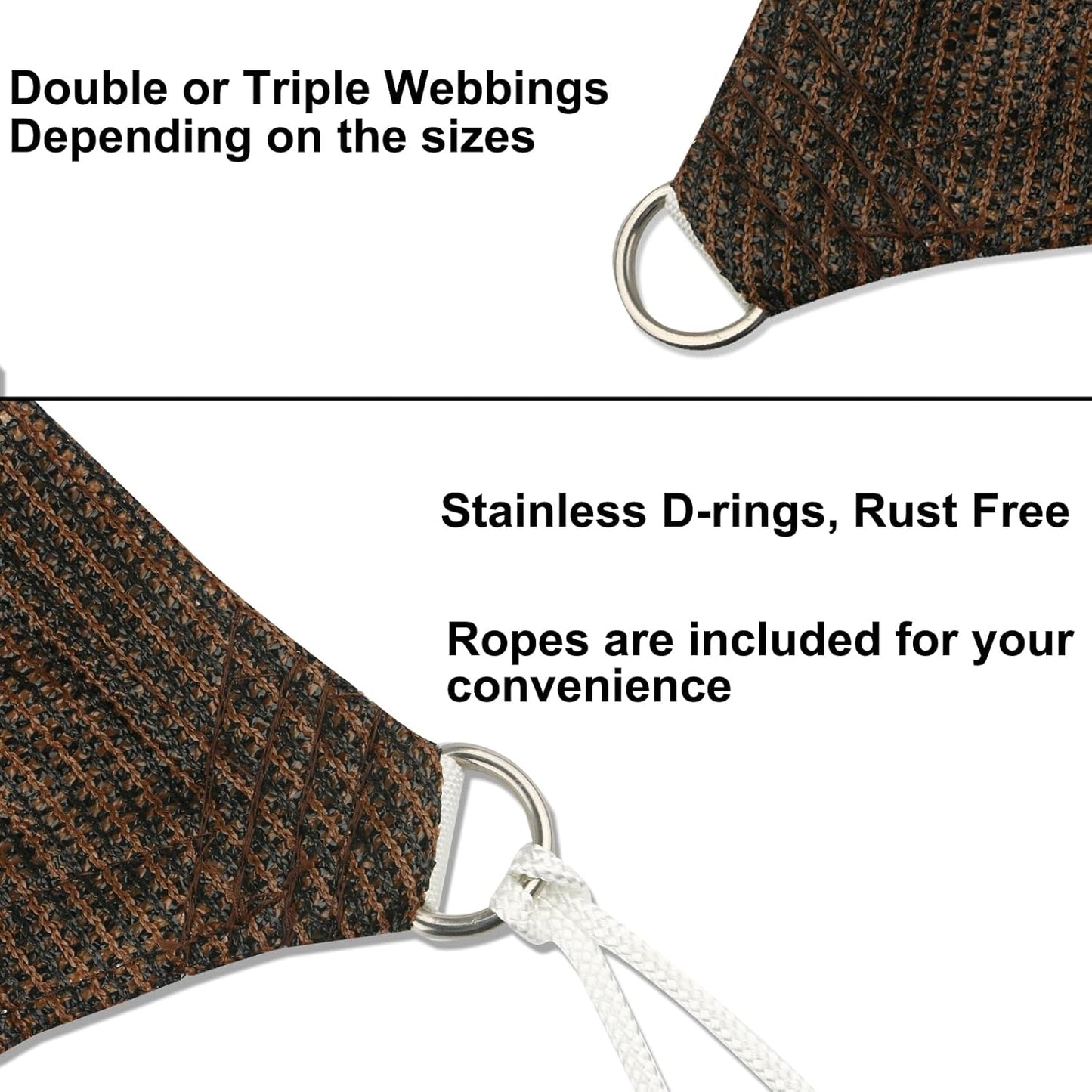 5' x 5' x 7.1' Brown Straight Edge Sun Shade Sail, Triangle Awning Outdoor Shade Cloth Pergola Cover UV Block Fabric- Customized