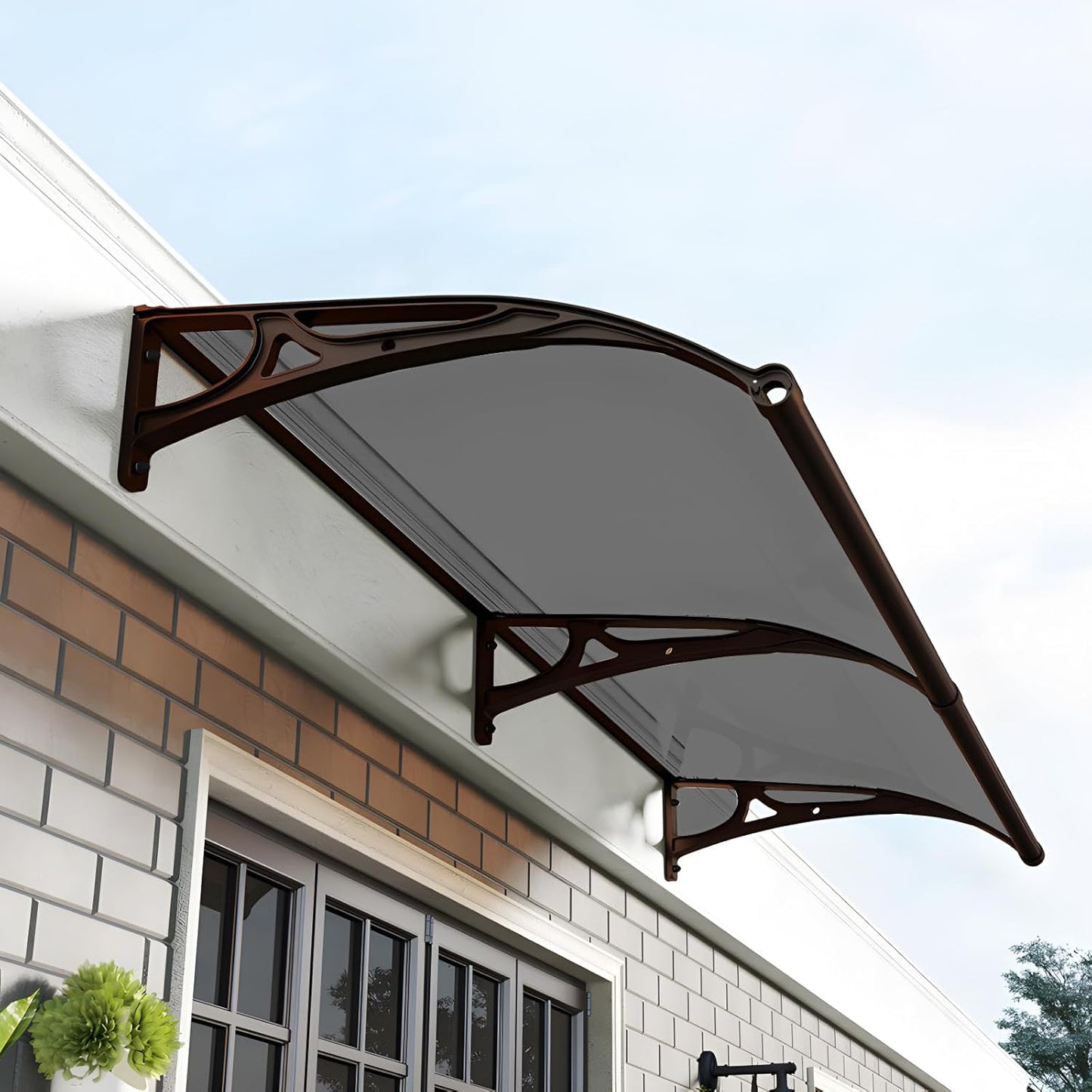Aluminum Bracket Awning Canopy - Black Exterior Window & Door Cover for Sun, Rain, Snow Protection, Easy Installation for Terraces, Bedrooms & Entryways