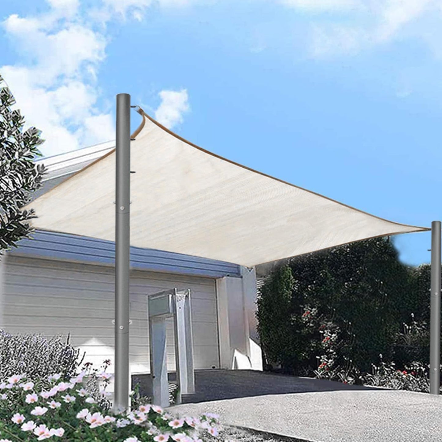 2 Pack Sun Shade Sail Poles - 10ft Outdoor Sunshade Sail Post Support Awning Canopy Heavy Duty Metal Pole Kit for Patio Garden Yard Backyard Grassland