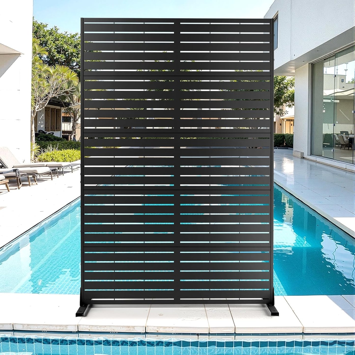 Metal Privacy Screen for Outdoor & Indoor Use, Free Standing Privacy Screen for Patio Garden Pool, 72" H x 47" W Decoative Privacy Panels, Weather Resistant, Easy Assembly (Oak Grain)