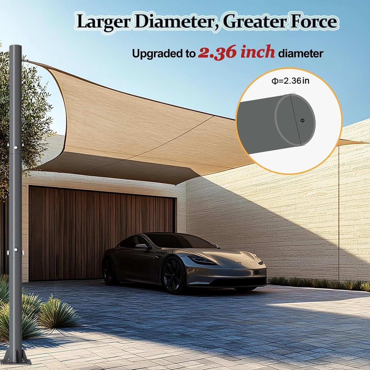 10ft Sun Shade Sail Poles - 2 Pcs Outdoor Sunshade Sail Post with Carabiner Snap Steel Metal Heavy Duty Pole Kit for Support Light String,Sunshade Sail,Canopy - Thickness 1.5mm