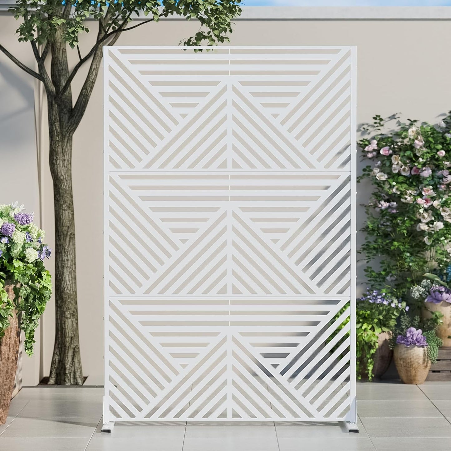 Casaphoria 72" H x 47" W Metal Outdoor Privacy Screen, Freestanding Decorative Divider for Patio, Deck, Balcony, and Garden with Stable Base, Brown Leaves