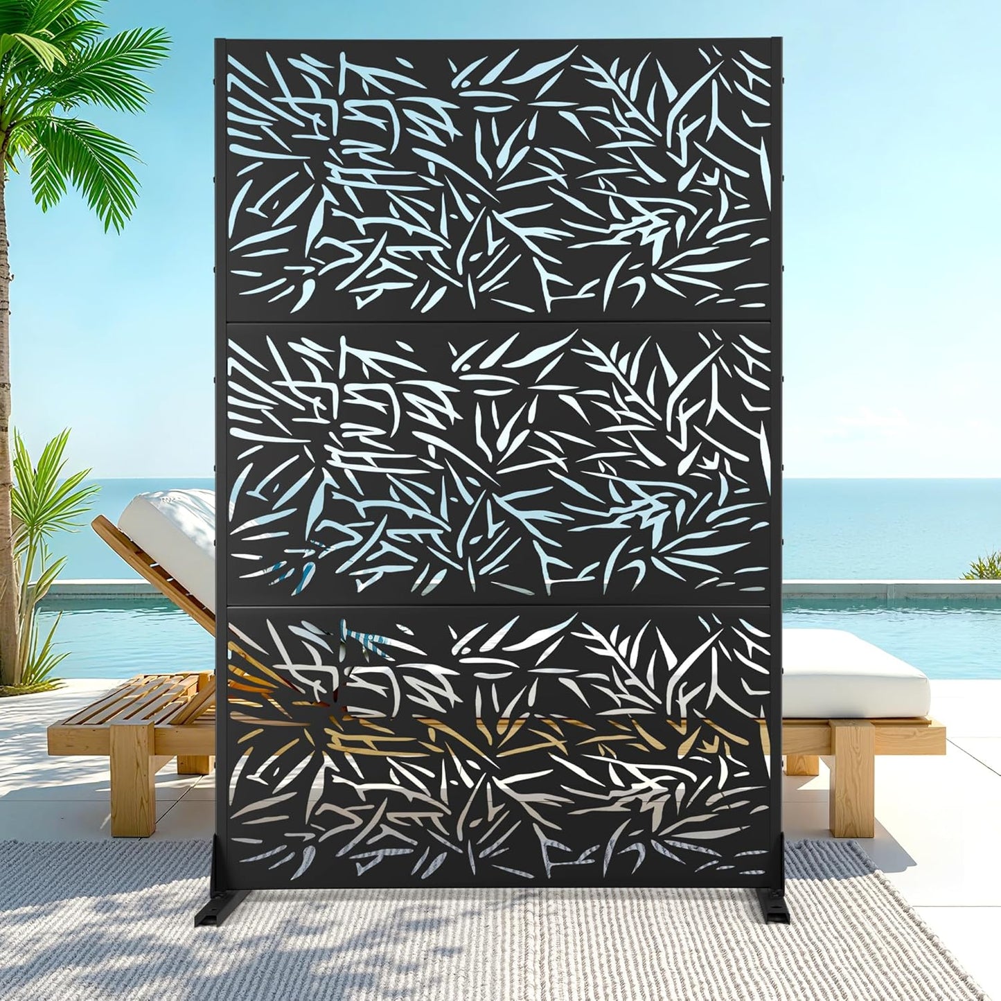 Metal Privacy Screen Outdoor Privacy Screen, Freestanding Fence Panel for Outside, 72''H×44''W, Decorative Screen Panel for Backyard/Patio/Deck