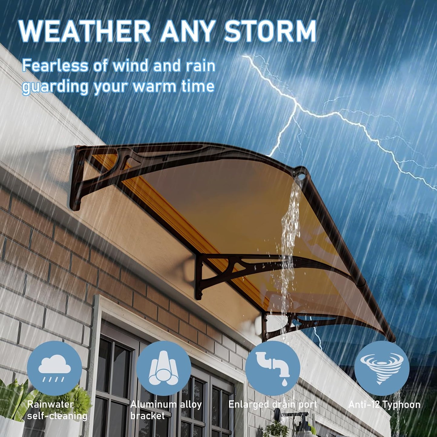 Aluminum Bracket Awning Canopy - Black Exterior Window & Door Cover for Sun, Rain, Snow Protection, Easy Installation for Terraces, Bedrooms & Entryways