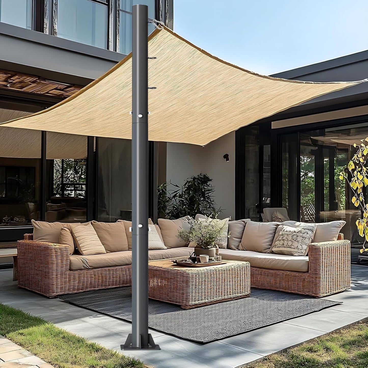 10ft Sun Shade Sail Poles - 2 Pcs Outdoor Sunshade Sail Post with Carabiner Snap Steel Metal Heavy Duty Pole Kit for Support Light String,Sunshade Sail,Canopy - Thickness 1.5mm