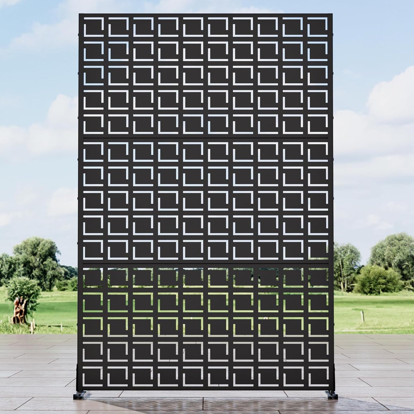 Casaphoria 72" H x 47" W Metal Outdoor Privacy Screen, Freestanding Decorative Divider for Patio, Deck, Balcony, and Garden with Stable Base, Brown Leaves