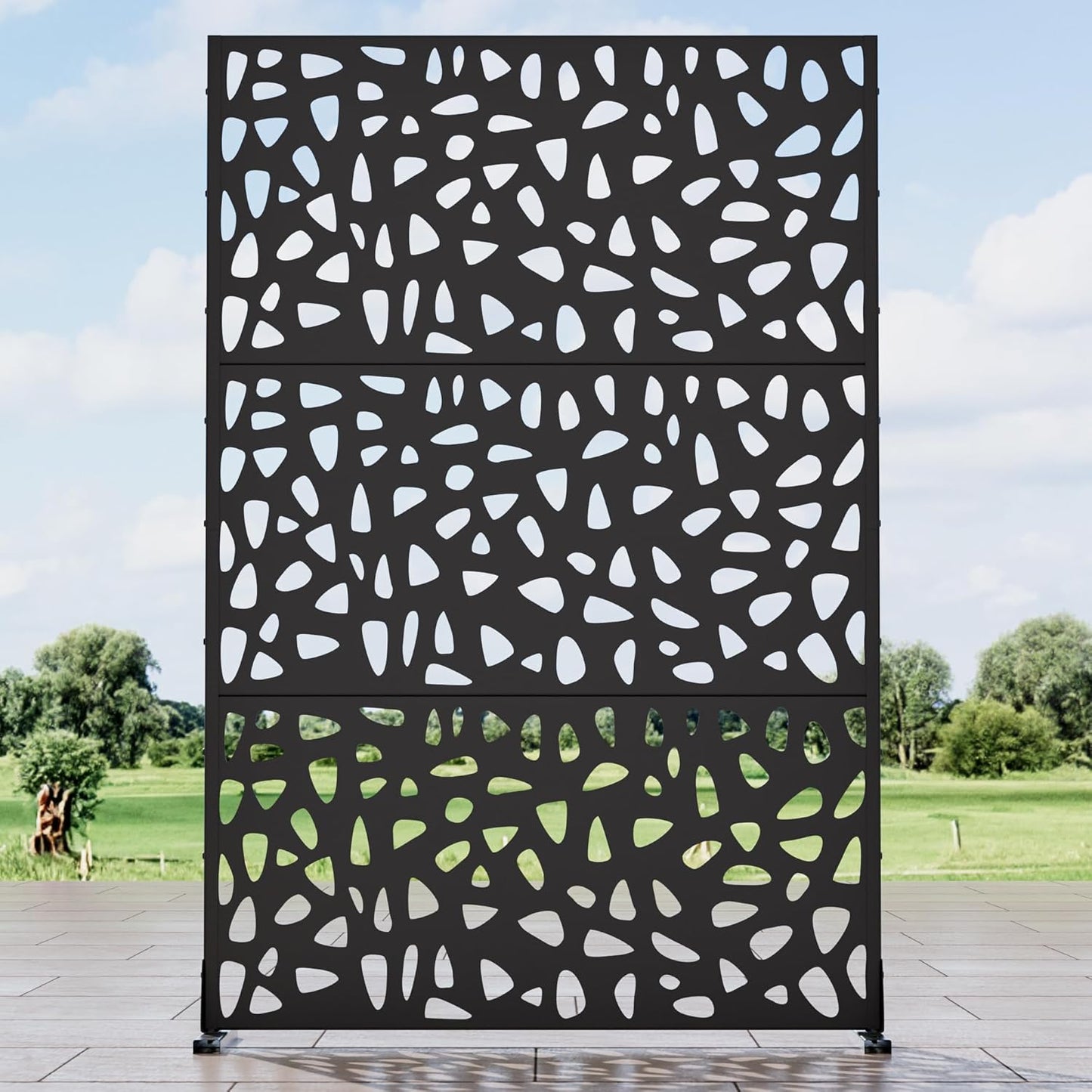 Casaphoria 72" H x 47" W Metal Outdoor Privacy Screen, Freestanding Decorative Divider for Patio, Deck, Balcony, and Garden with Stable Base, Brown Leaves