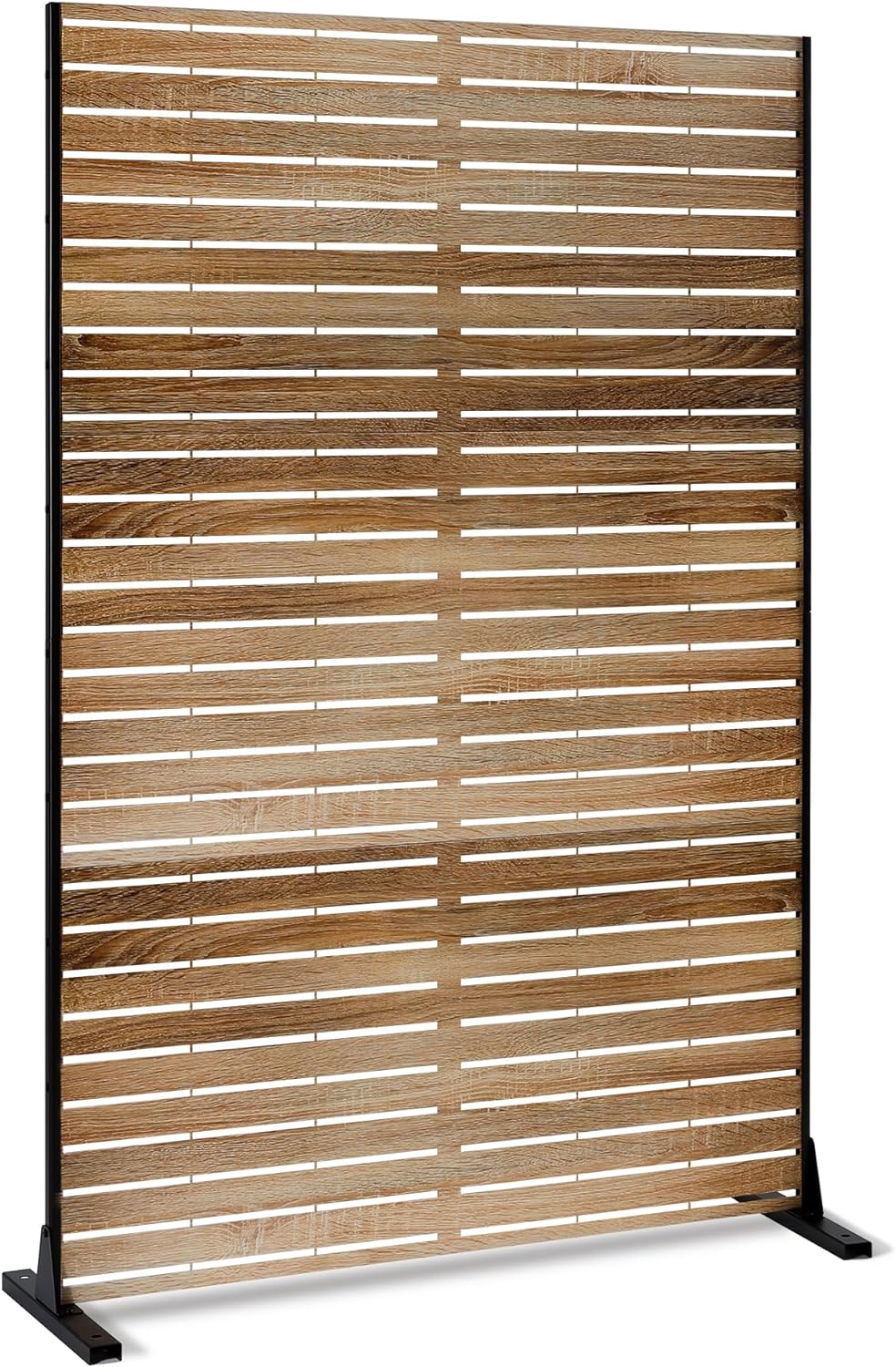 Metal Privacy Screen Outdoor 72" H×47" W,Freestanding Decorative Privacy Screen for Balcony Yard&Garden,Privacy Fence-Black&Louvered