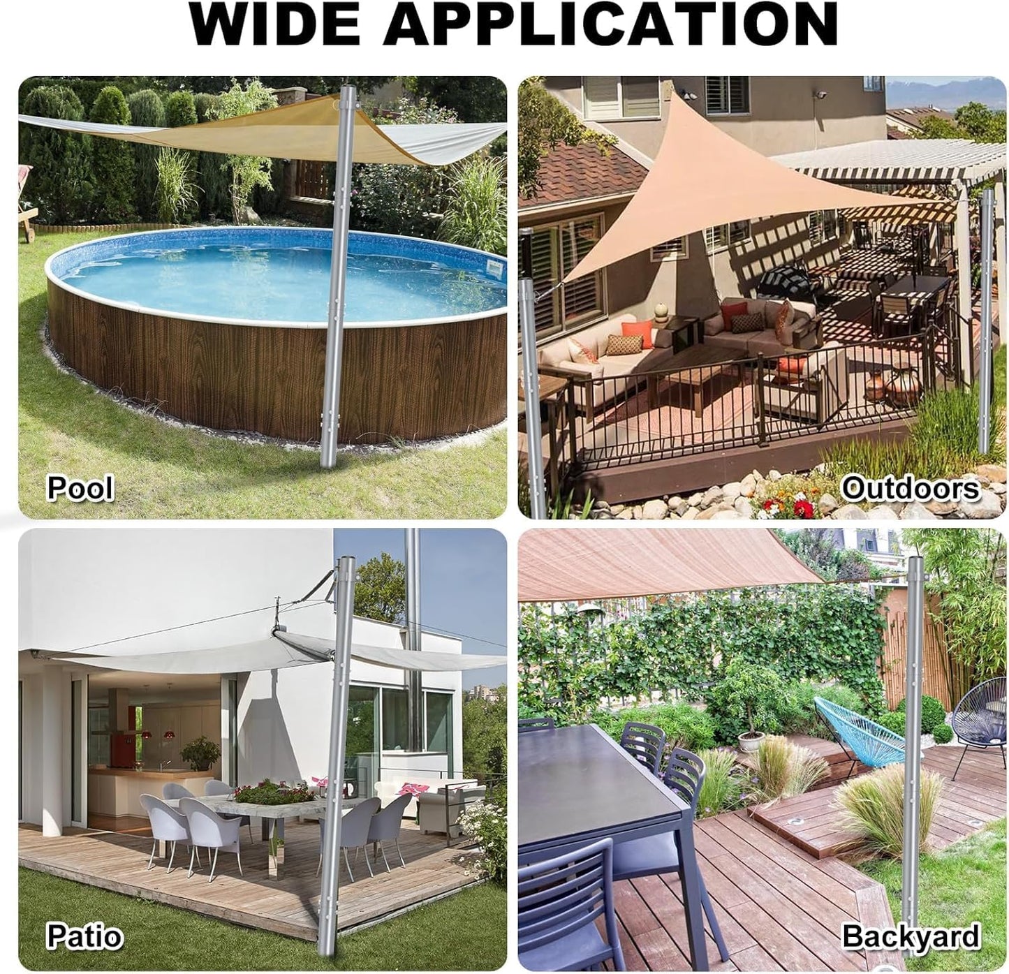 Shade Sail Poles 12 FT, Heavy Duty Sun Sail Poles for Sun Shades Outdoor, with Adjustable D-Clamps, 2.36" Diameter Screw-in Shade Sail Pole Kit for Outdoor, Garden, Backyard, 2 Packs