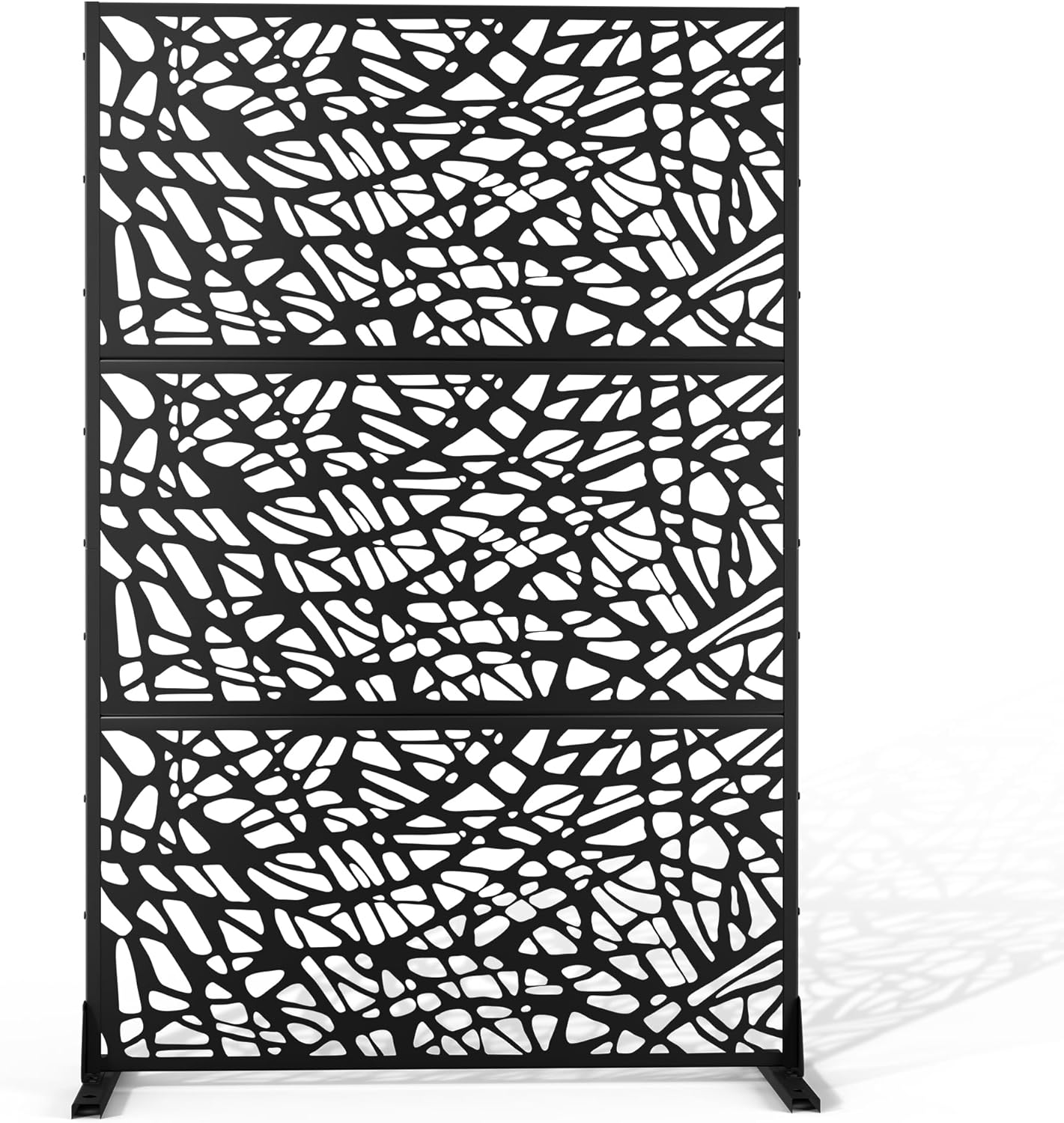 Metal Privacy Screen Outdoor 72" H×47" W,Freestanding Decorative Privacy Screen for Balcony Yard&Garden,Privacy Fence-Black&Louvered