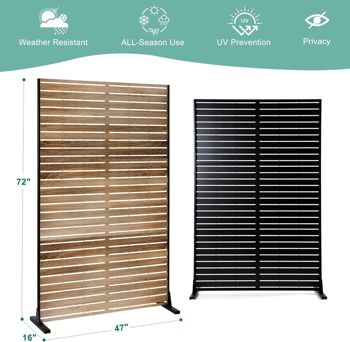 Metal Privacy Screen for Outdoor & Indoor Use, Free Standing Privacy Screen for Patio Garden Pool, 72" H x 47" W Decoative Privacy Panels, Weather Resistant, Easy Assembly (Oak Grain)