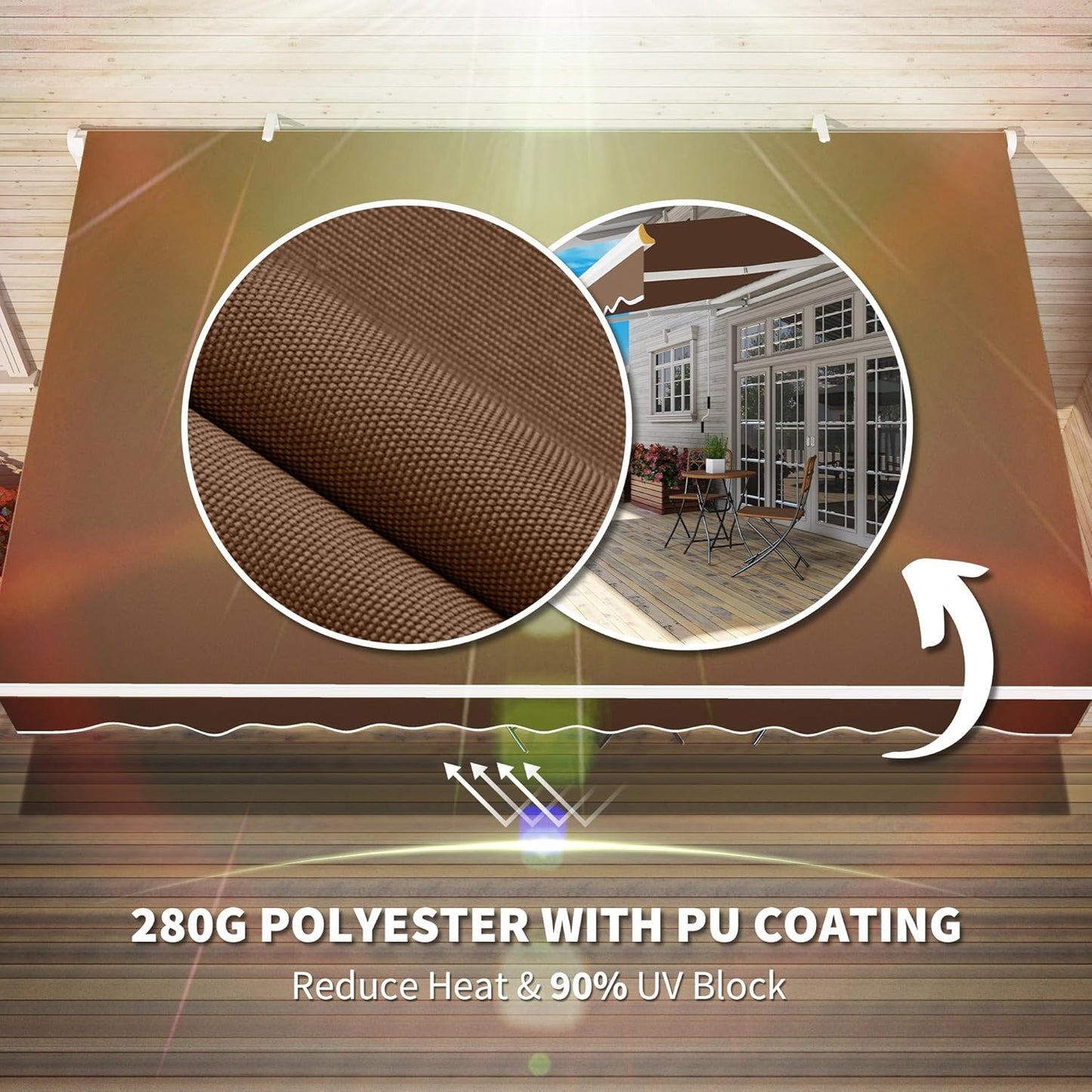 Outsunny 13' x 8' Retractable Awning, Patio Awnings, Sunshade Shelter w/Manual Crank Handle, UV & Water-Resistant Fabric and Aluminum Frame for Deck, Balcony, Yard, Coffee Brown