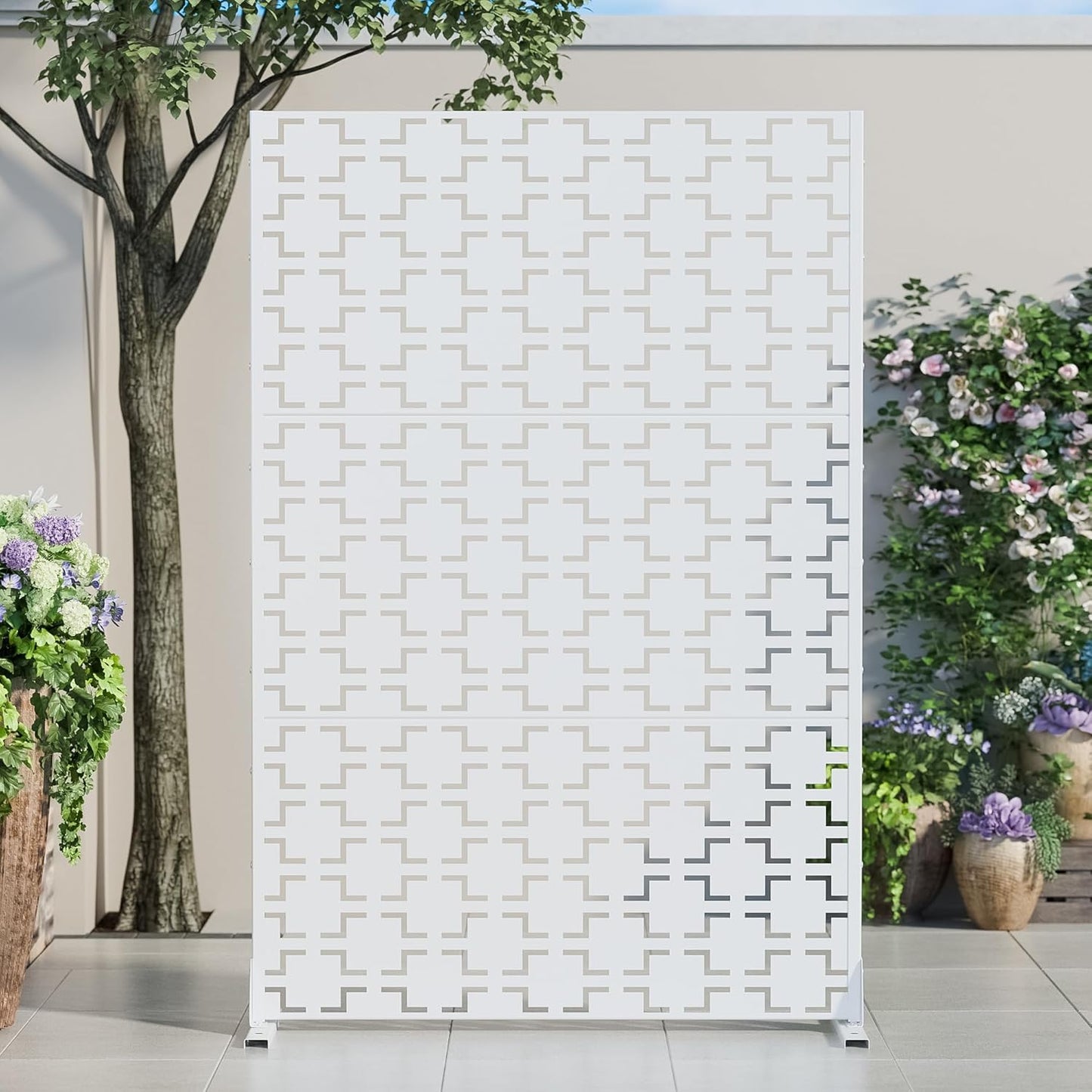 Casaphoria 72" H x 47" W Metal Outdoor Privacy Screen, Freestanding Decorative Divider for Patio, Deck, Balcony, and Garden with Stable Base, Brown Leaves