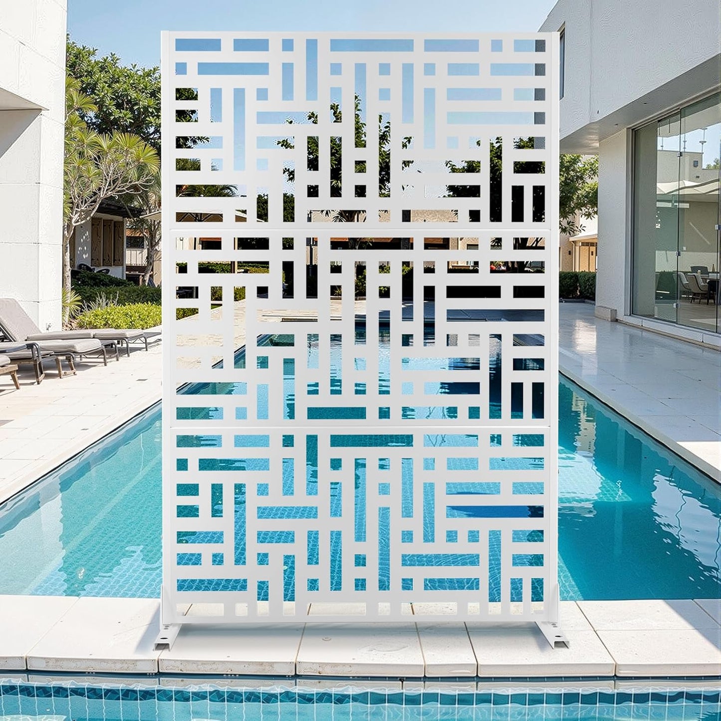 Metal Privacy Screen for Outdoor & Indoor Use, Free Standing Privacy Screen for Patio Garden Pool, 72" H x 47" W Decoative Privacy Panels, Weather Resistant, Easy Assembly (Oak Grain)