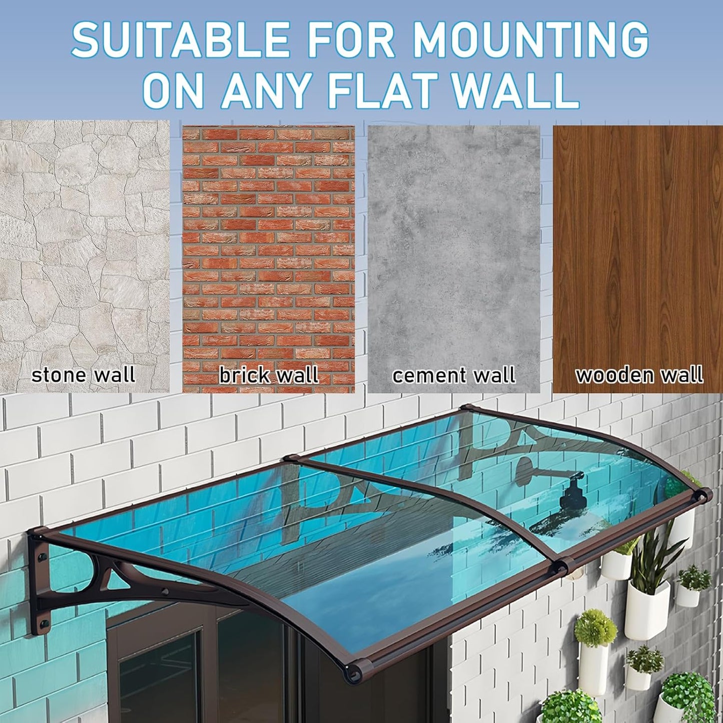 Aluminum Bracket Awning Canopy - Black Exterior Window & Door Cover for Sun, Rain, Snow Protection, Easy Installation for Terraces, Bedrooms & Entryways