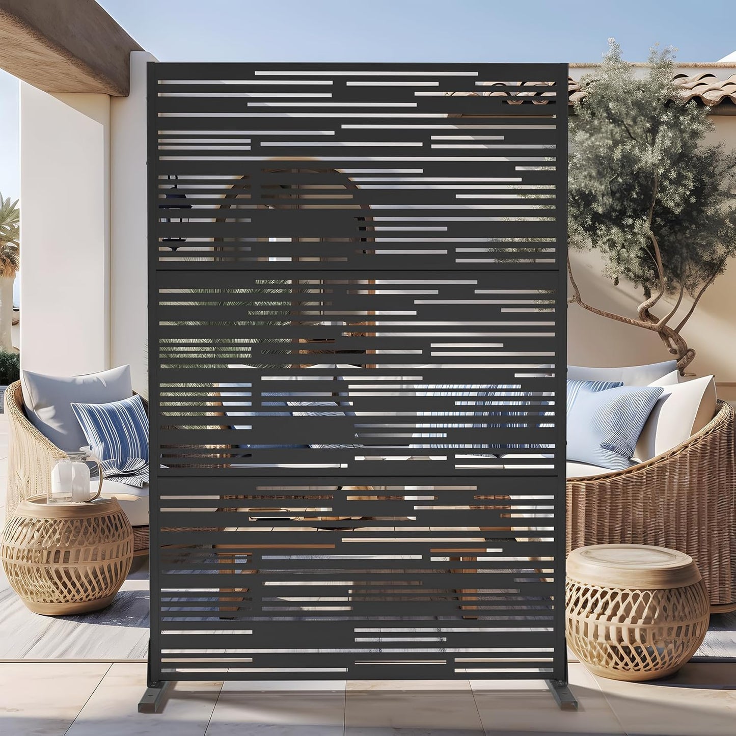 Casaphoria 72" H x 47" W Metal Outdoor Privacy Screen, Freestanding Decorative Divider for Patio, Deck, Balcony, and Garden with Stable Base, Brown Leaves