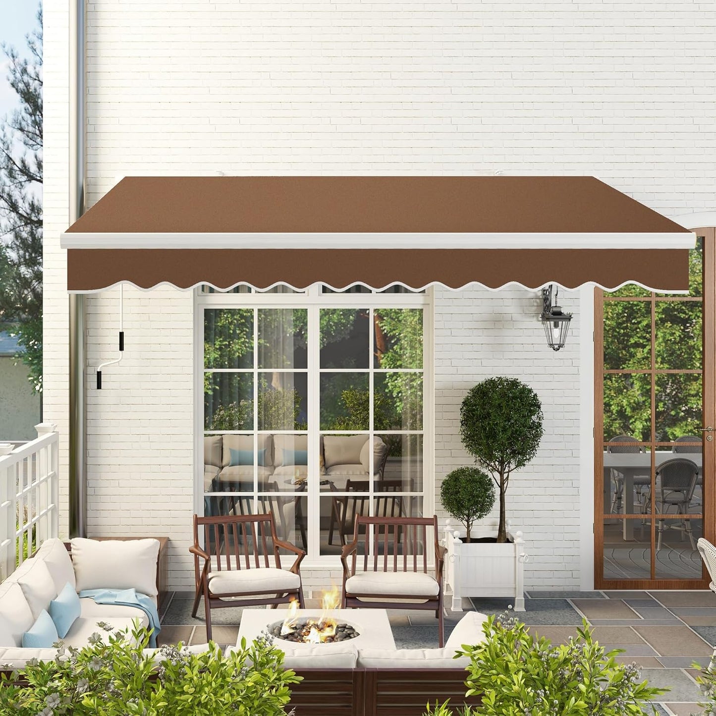 Outsunny 13' x 8' Retractable Awning, Patio Awnings, Sunshade Shelter w/Manual Crank Handle, UV & Water-Resistant Fabric and Aluminum Frame for Deck, Balcony, Yard, Coffee Brown
