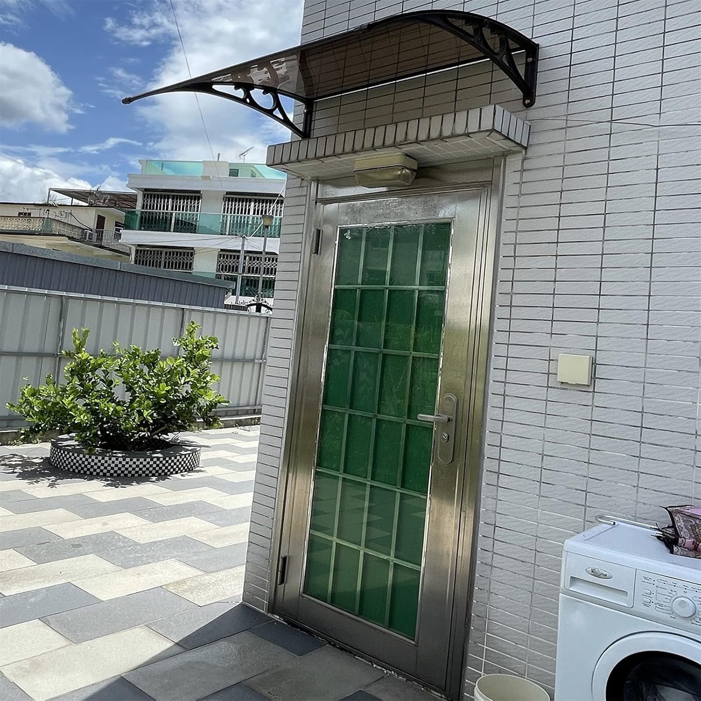 Window Awning, Polycarbonate Door Canopy, Outdoor Front Door Terrace Sunshade, with Aluminum Alloy Black Bracket, Size Optional (blackTransparent)