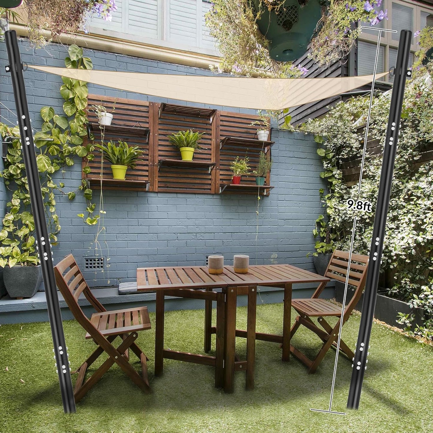 2 Pack 10Ft Shade Sail Poles Outdoor Sun Shade Cloth Pole Kit with D-clamp Heavy Duty Metal Post for Sun Shade Sail String Light Garden Yard Backyard Ground Grassland