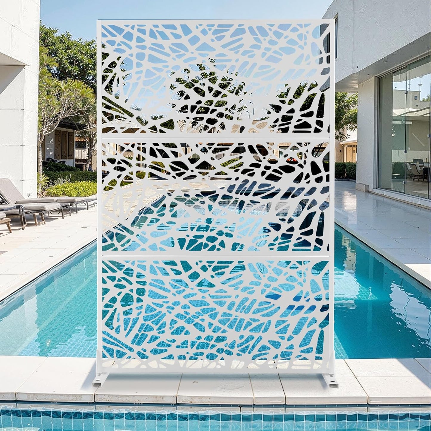 Metal Privacy Screen for Outdoor & Indoor Use, Free Standing Privacy Screen for Patio Garden Pool, 72" H x 47" W Decoative Privacy Panels, Weather Resistant, Easy Assembly (Oak Grain)