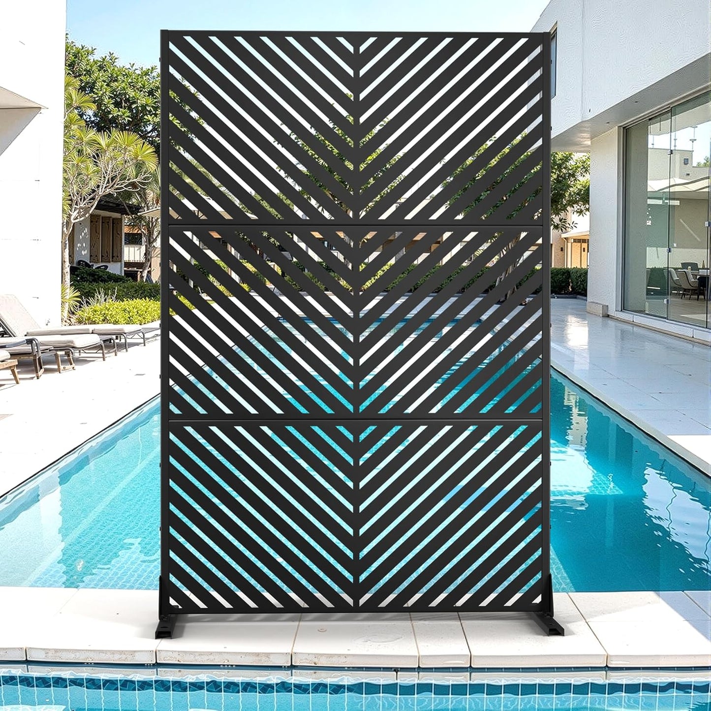 Metal Privacy Screen for Outdoor & Indoor Use, Free Standing Privacy Screen for Patio Garden Pool, 72" H x 47" W Decoative Privacy Panels, Weather Resistant, Easy Assembly (Oak Grain)