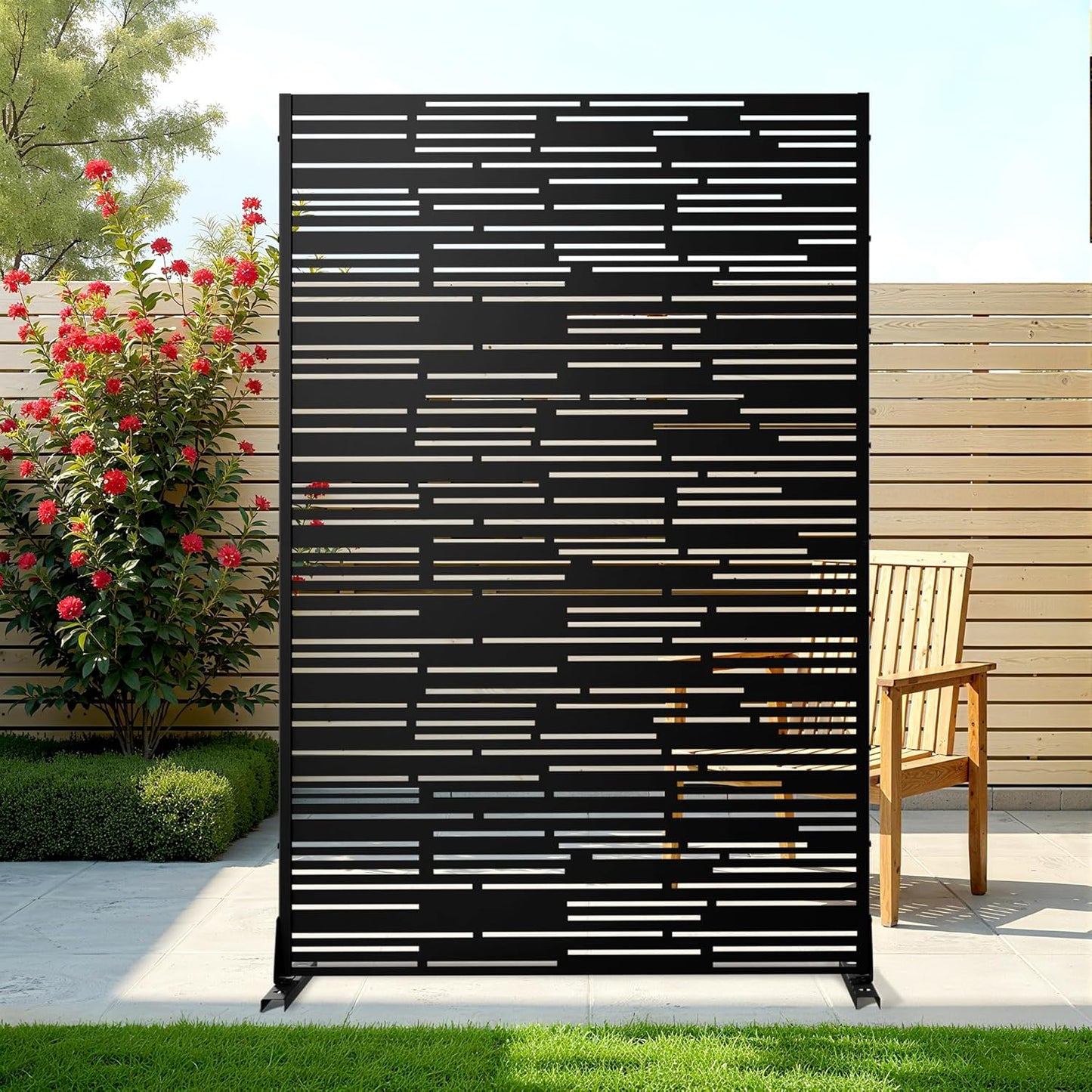 Metal Privacy Screen Outdoor Privacy Screen, Freestanding Fence Panel for Outside, 72''H×44''W, Decorative Screen Panel for Backyard/Patio/Deck